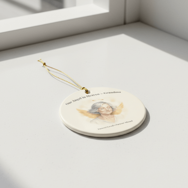 "Our Angel in Heaven - Grandma" Memorial Ornament - Forever Loved, Forever Missed Remembrance Ceramic Keepsake