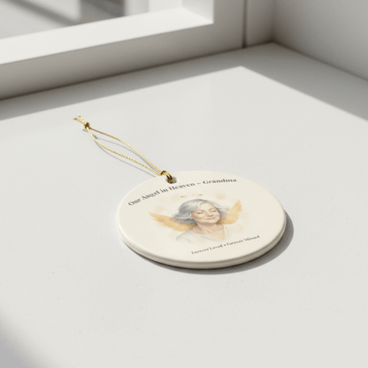 "Our Angel in Heaven - Grandma" Memorial Ornament - Forever Loved, Forever Missed Remembrance Ceramic Keepsake