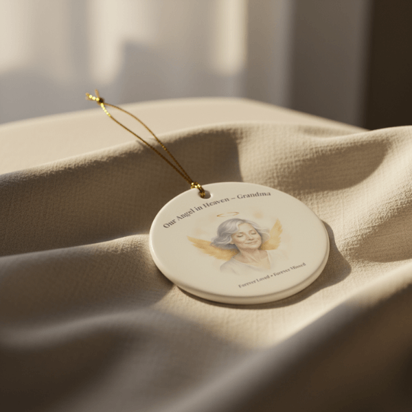 "Our Angel in Heaven - Grandma" Memorial Ornament - Forever Loved, Forever Missed Remembrance Ceramic Keepsake