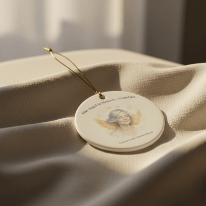 "Our Angel in Heaven - Grandma" Memorial Ornament - Forever Loved, Forever Missed Remembrance Ceramic Keepsake