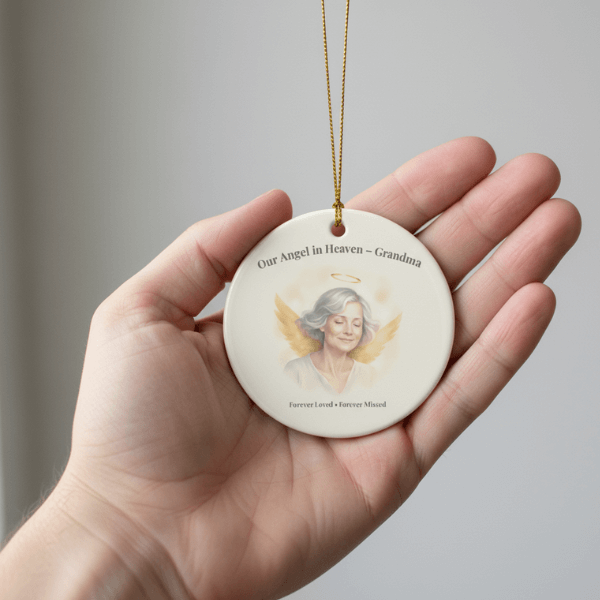 "Our Angel in Heaven - Grandma" Memorial Ornament - Forever Loved, Forever Missed Remembrance Ceramic Keepsake