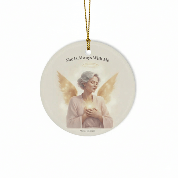 Mom Guardian Angel Memorial Ceramic Ornament - "She Is Always With Me"