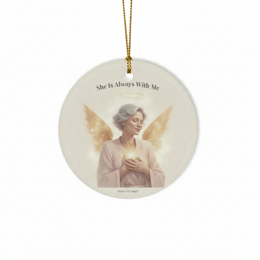 Mom Guardian Angel Memorial Ceramic Ornament - "She Is Always With Me"