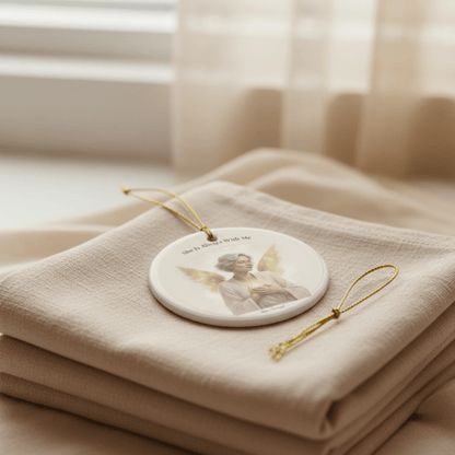 Mom Guardian Angel Memorial Ceramic Ornament - "She Is Always With Me"