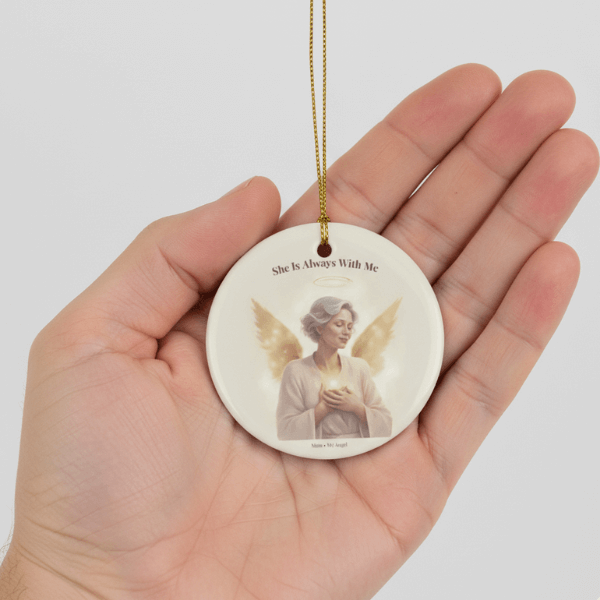 Mom Guardian Angel Memorial Ceramic Ornament - "She Is Always With Me"