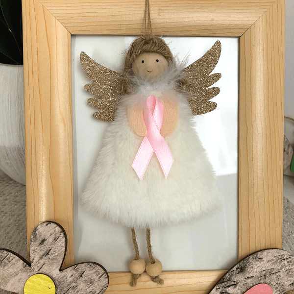 Handmade angels with pink ribbon – for courage & support