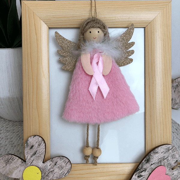 Handmade angels with pink ribbon – for courage & support