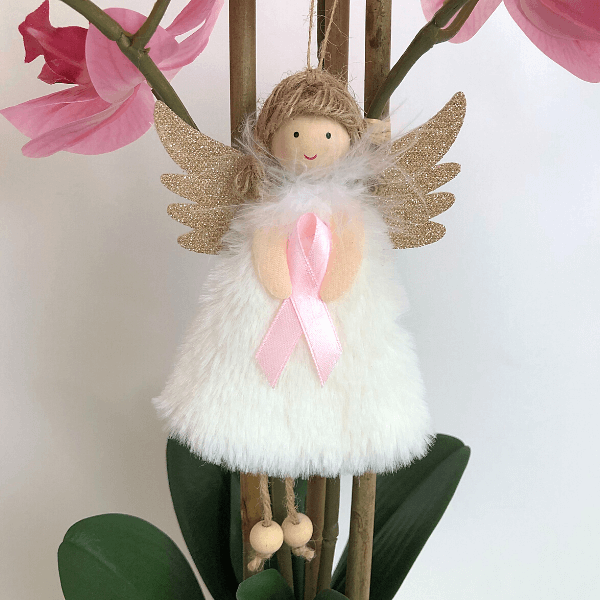 Handmade angels with pink ribbon – for courage & support