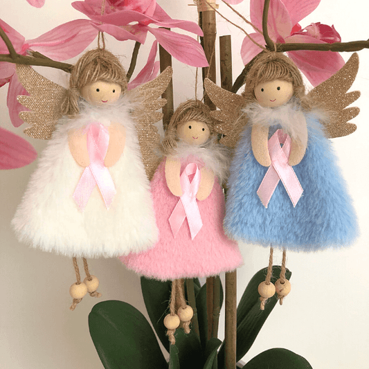 Handmade angels with pink ribbon – for courage & support